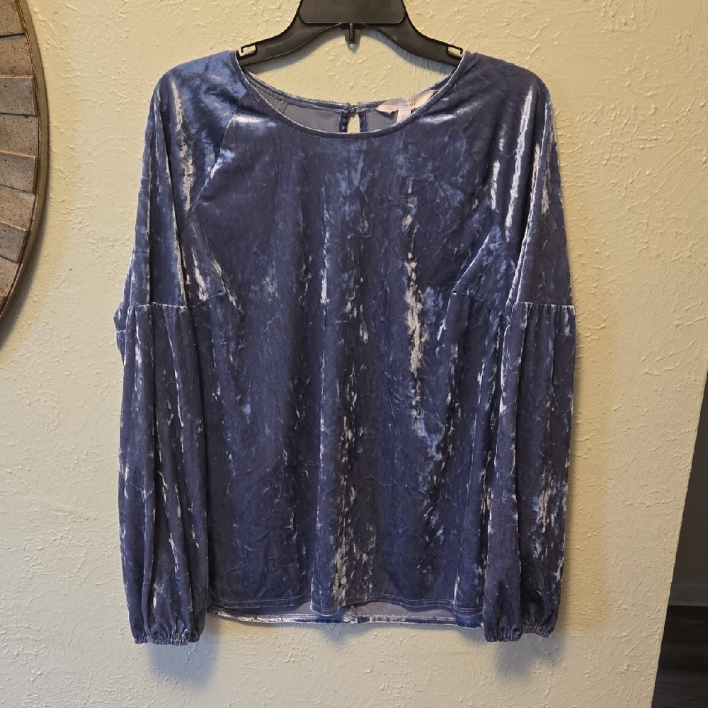LC Lauren Conrad Velvet Blouse in Blue
